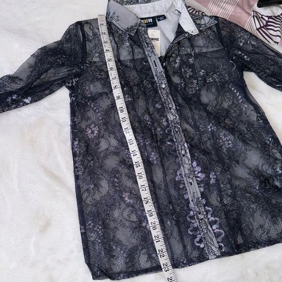 Anthropologie Maeve Lace Sheer Long Sleeve Button Down Blouse/Shirt Size XXS - Picture 8 of 14